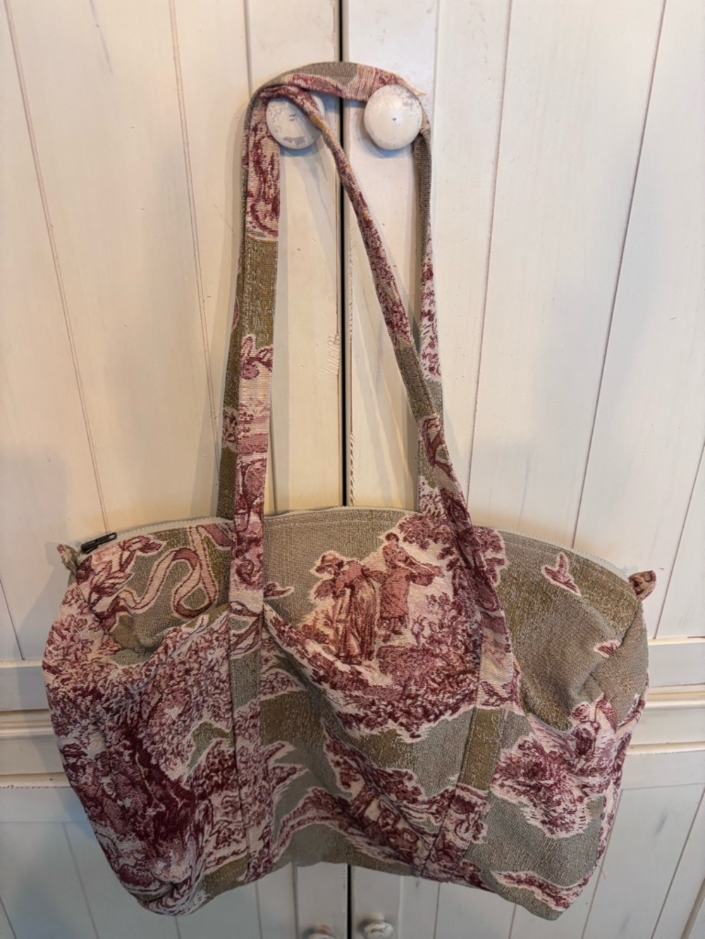 Tapestry-Print Canvas Tote Bag in Mauve and Cream